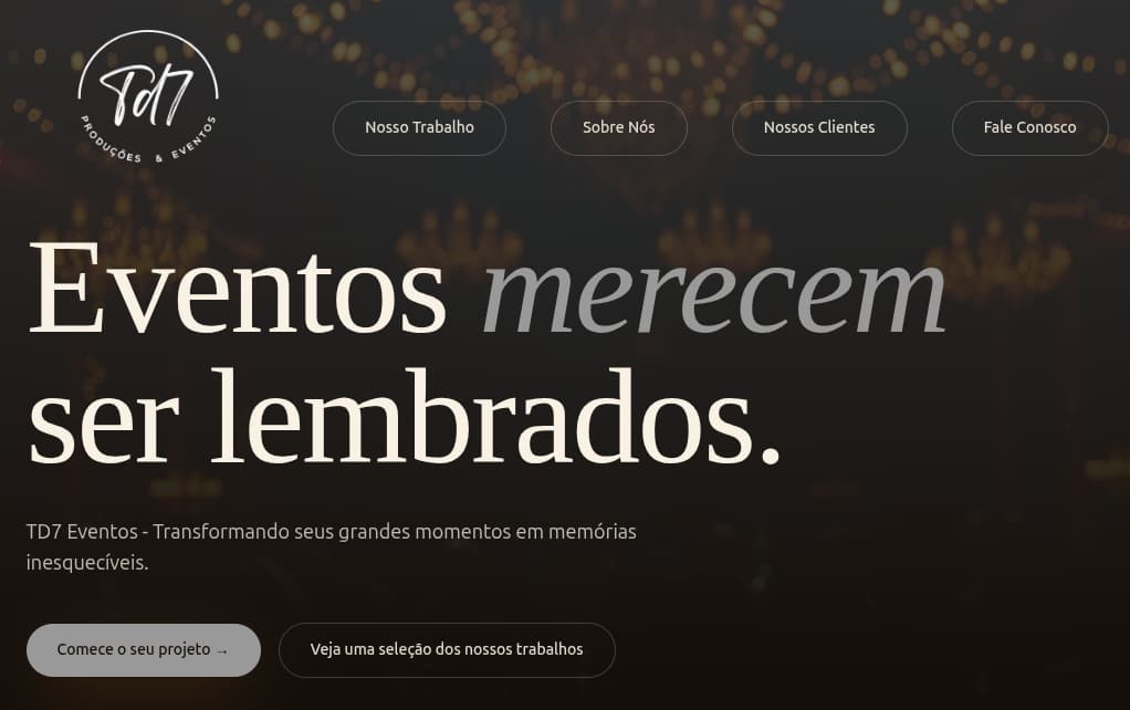 Página de Vendas da TD7 Eventos e Produções
